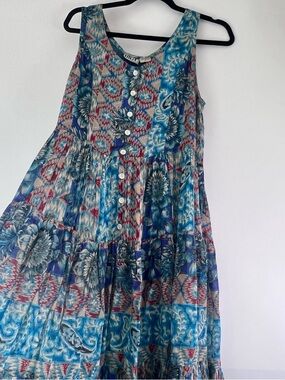 Bila Vintage Floral Tiered Maxi Dress Large Festival Boho Hippie Dead Head Gypsy